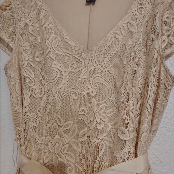 Candalite Women Champagne Beige lace Sheath Dress vented bottom Maxi Sz. 1X - Picture 3 of 11